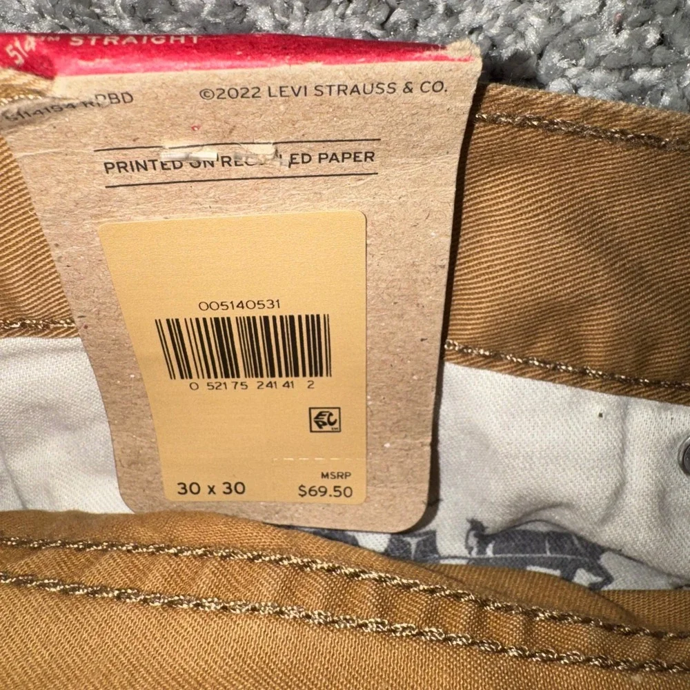 Levi's 514 Straight Pants Mens Khaki Tan 30x30 NEW